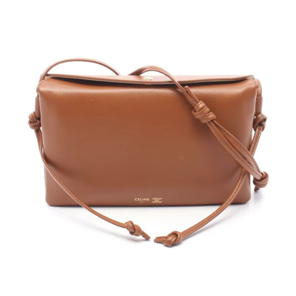 Celine Trio Flap Shoulder Bag Leather Brown